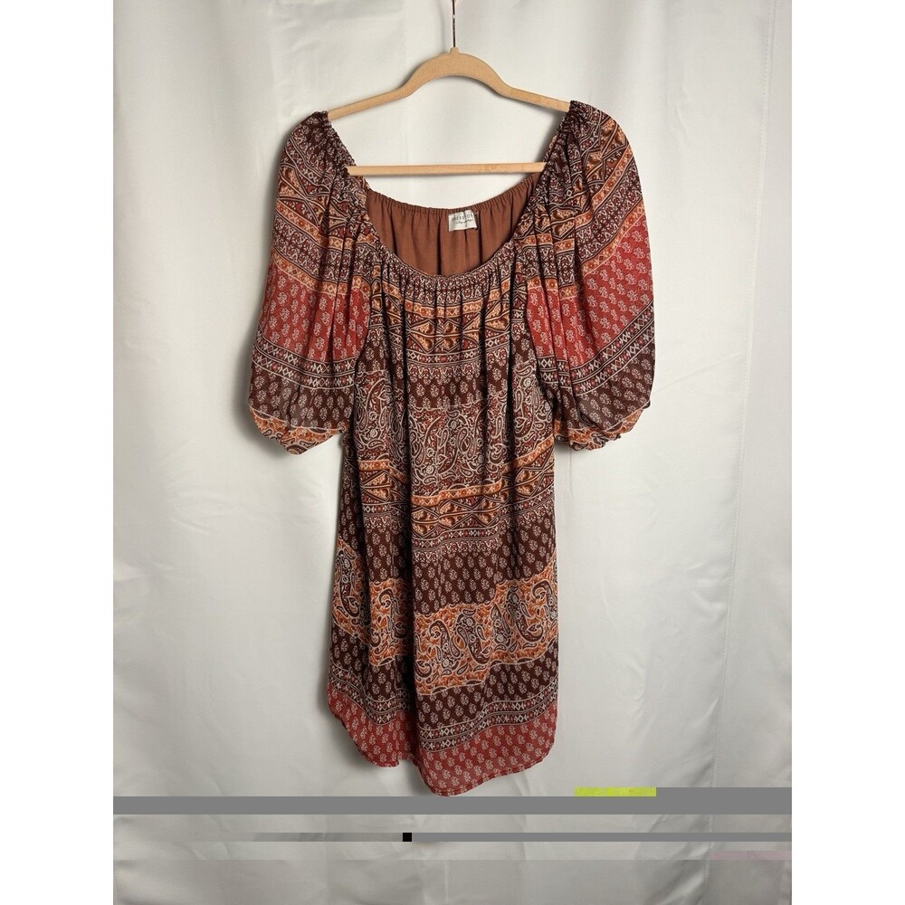 Women's Size S Puff Sleeve Flowy Paisley Mix Pattern Boho Top Summer Festival